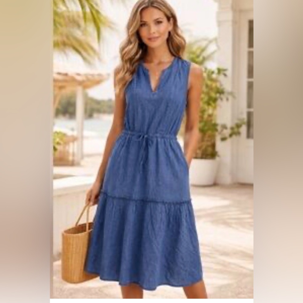 Lands End Tiered Denim Dress